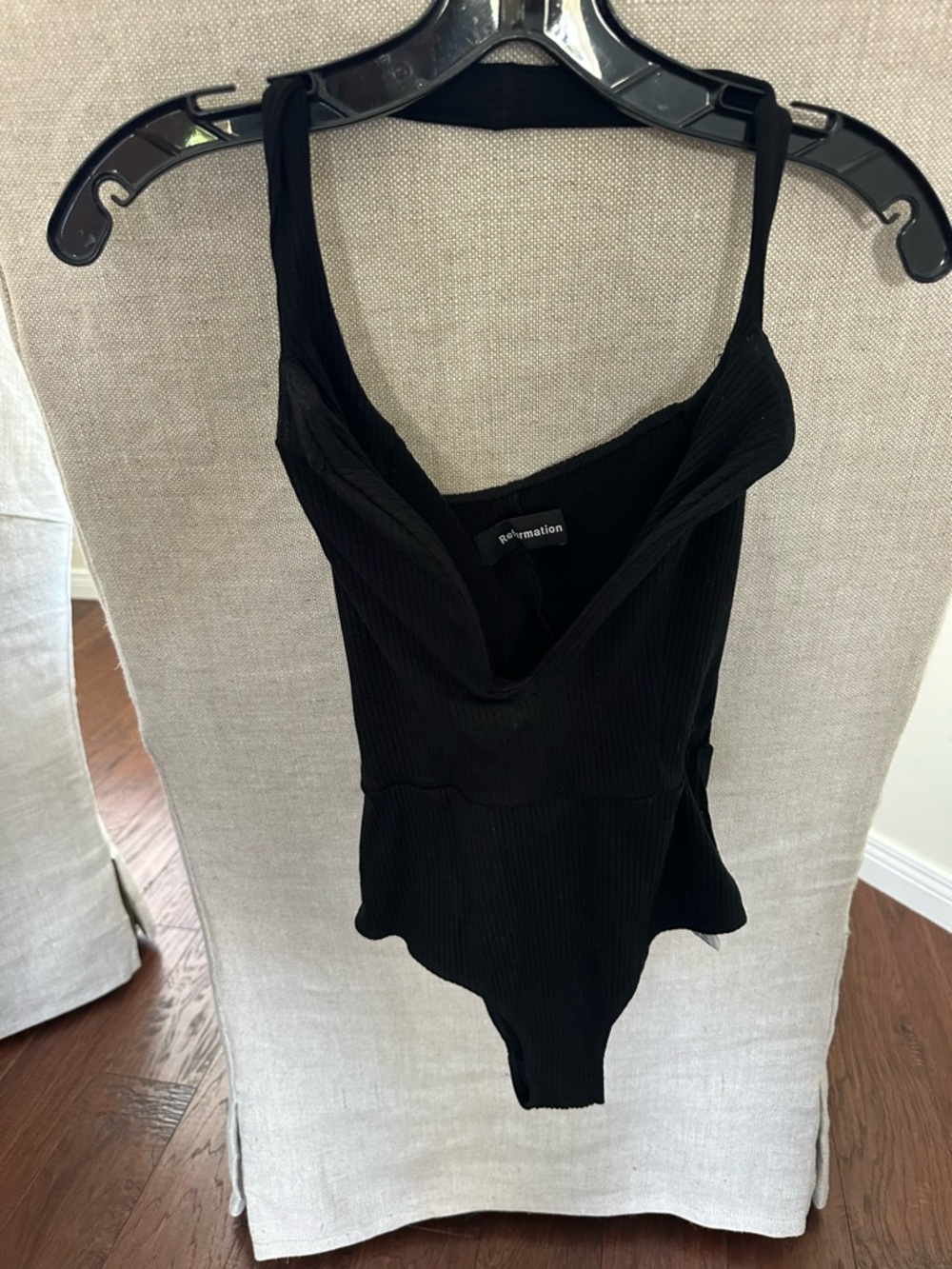 Reformation Black Ribbed Bandeau Bodysuit
